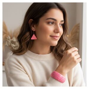 Pink Swirl Power Set – Handmade Polymer Clay Bracelet & Earrings